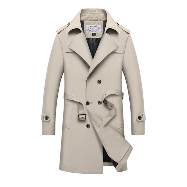 Mænds Slim Fit Dobbeltbrystet Bæltet Vindjakke Khaki XL