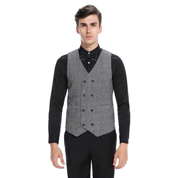 Slim Fit ärmlös kostymväst för män Dubbelknäppt affärsklänning väst grey M