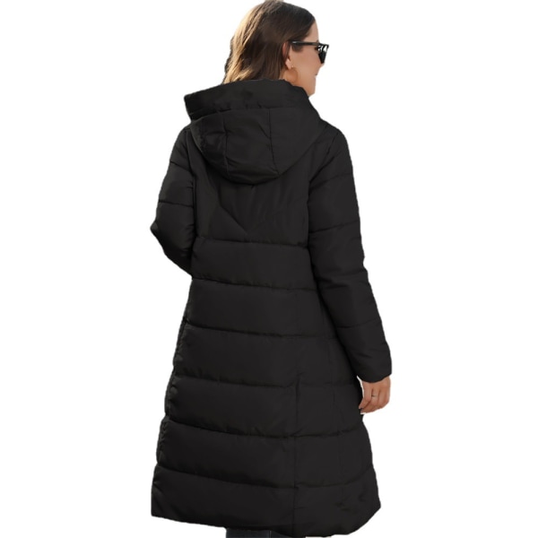 Varm tykk parkasjakke for kvinner, vinterdunjakke med hette Black XL