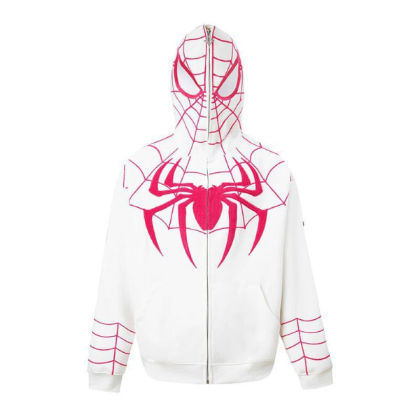 Män Spider Graphic Full Zip Up Huvtröja Långärmad tröja white XL