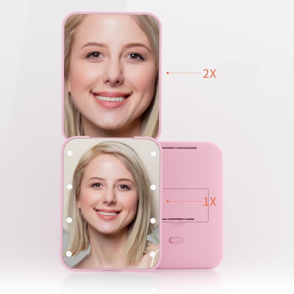 Taskumattopeili, 1X/2X Suurennus LED Kompakti Matkustusmeikkipeili Valolla