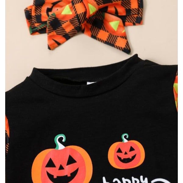 Halloween Pigekostume med Græskarprint - 3-delt Sæt Black 110CM