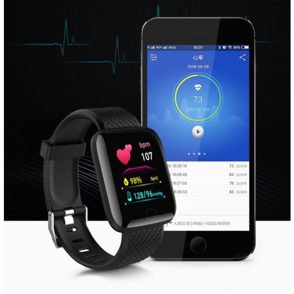 Smart Sportarmband Med Puls Blodtryck Black