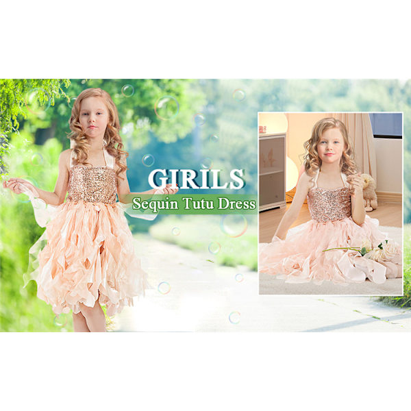 Tutu-kjole til piger, Glitrende Sequin Tulle Prinsesse Fødselsdagsfest Outfit Champagne 4T