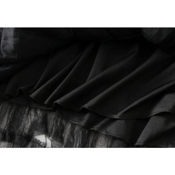 Kvinners Lange Maxi Tulle Skjørt A-Linje Rufflet Mesh Høytaljet Skjørt Petticoat Black XL