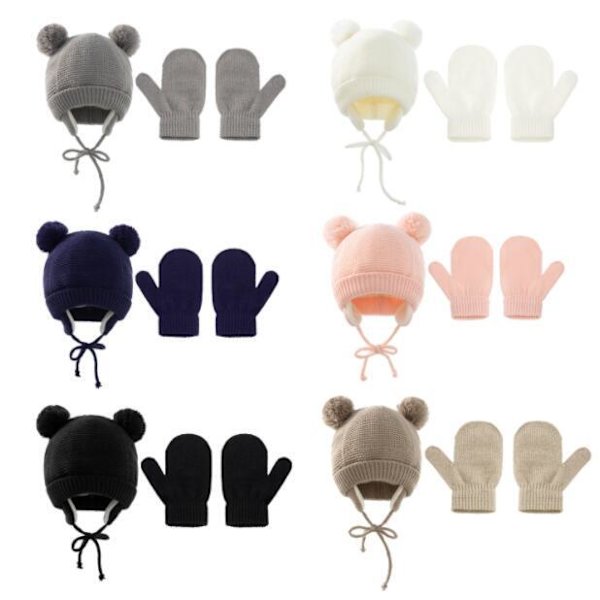 Barn vinter stickade mössa handskar set grey