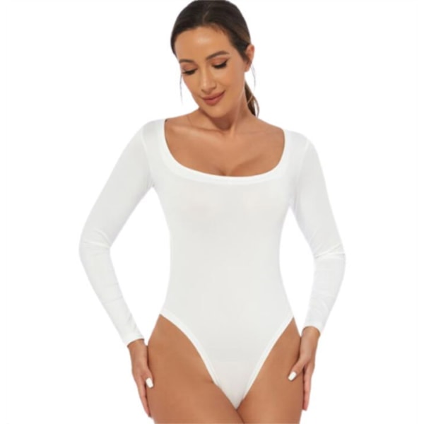 Slimmad långärmad jumpsuit för kvinnor med rund hals White 2XL