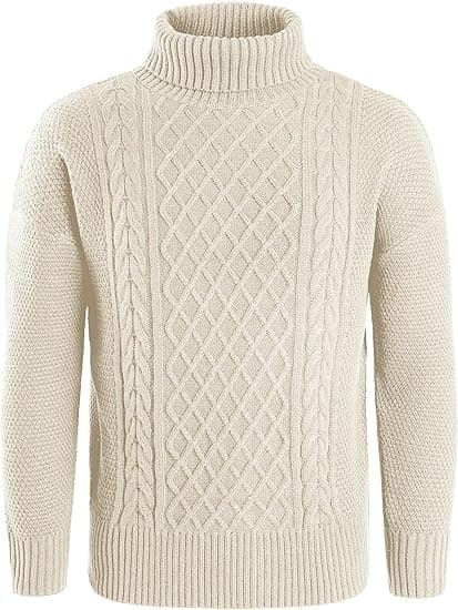 Hettegenser for menn, kabelstrikket vintergenser Beige XL