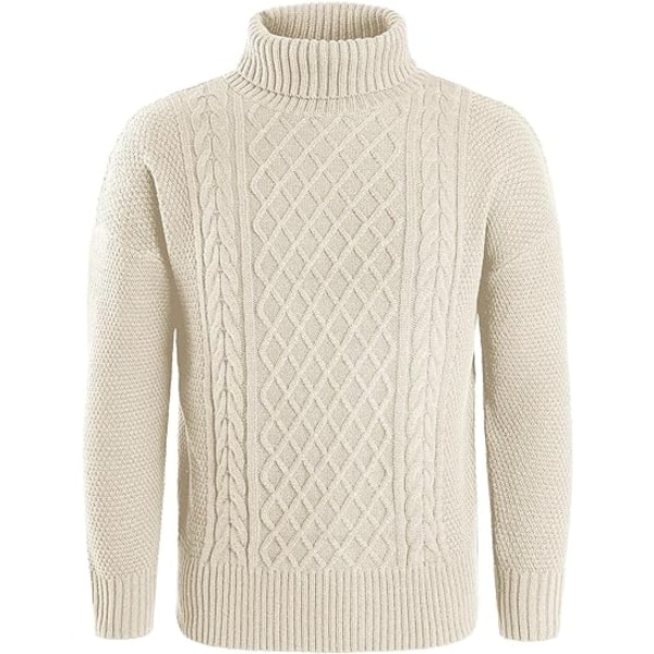 Mænds Højhalset Trøje Kabelstrikket Vintertrøjer Beige XXL