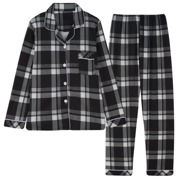 Melkesilke Langarmet Dame Plaid Skjorte Pyjamas Black 2XL