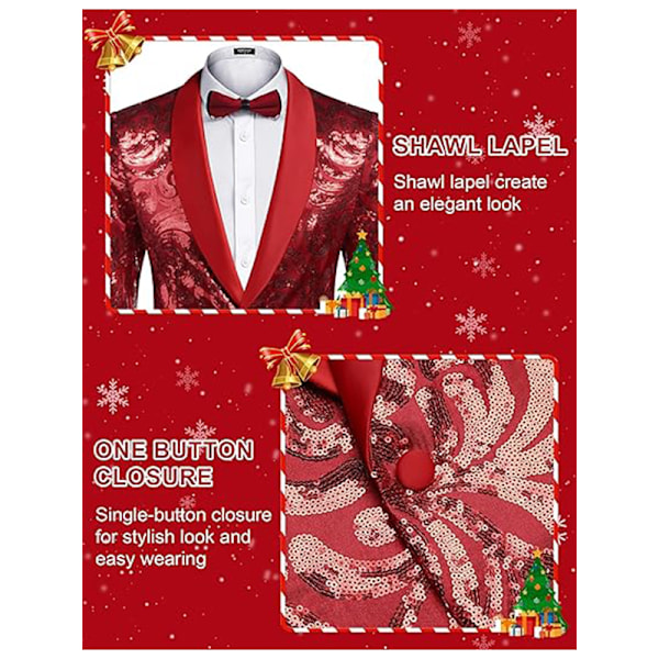 Menners Sequin Blazer Glitrende Glitterjakke Skinnende Blomsterdressjakke Red M