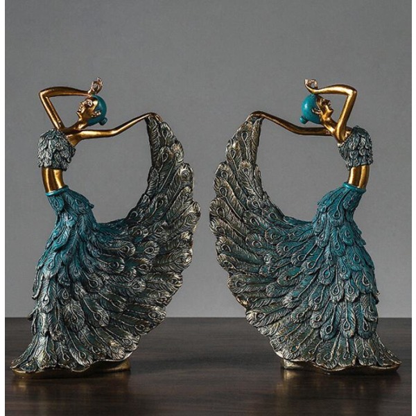 Påfugl Dancer Statue Til Hjemmekontor Skrivebords Dekorationer silver