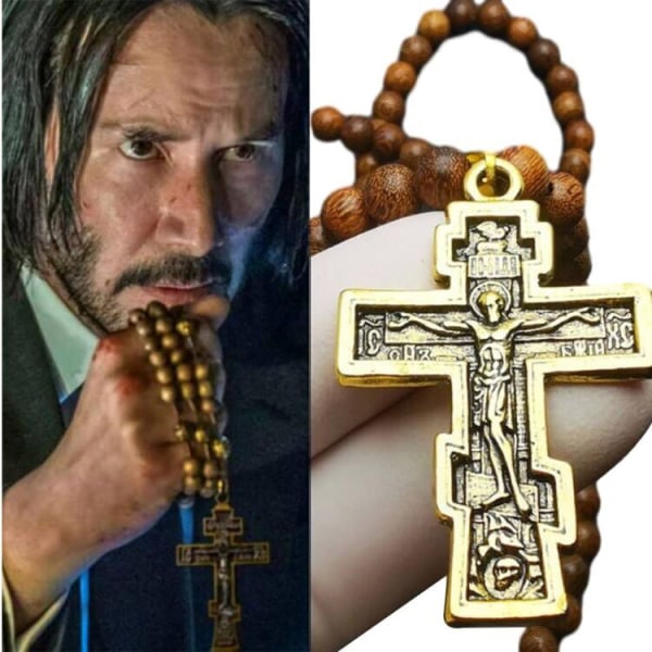 Jesus Cross Halsband Träpärlhalsband Brown