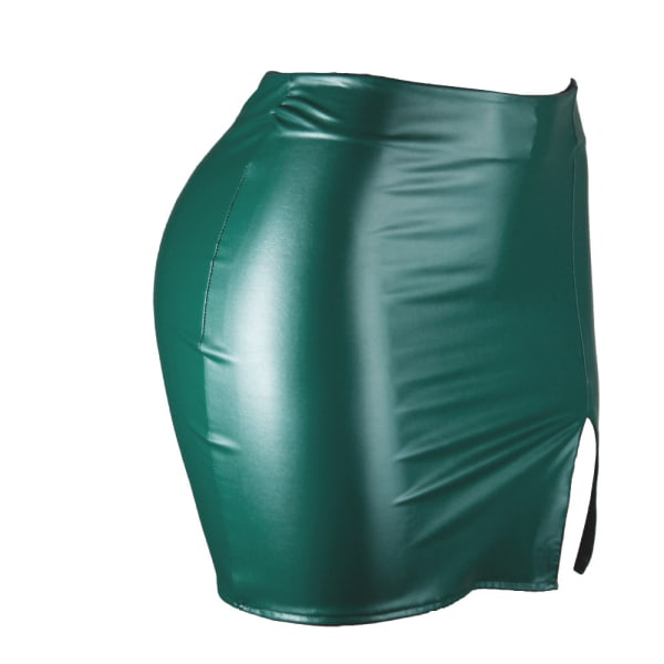 Basic, hög midja, konstläder Bodycon Mini Pencil Kjol för kvinnor green 2XL