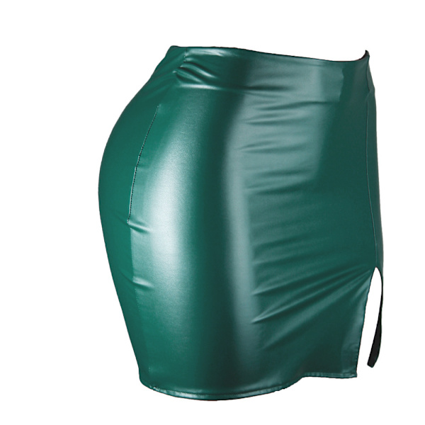 Basic, hög midja, konstläder Bodycon Mini Pencil Kjol för kvinnor green L