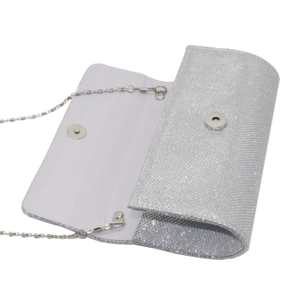 Flap Bländande liten clutchväska Aftonväska med avtagbar kedja silver