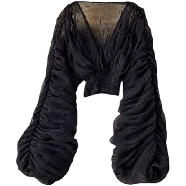 Kvinnor Bell Sleeve Toppar Festliga Toppar för Kvällskläder Spetsblusar black