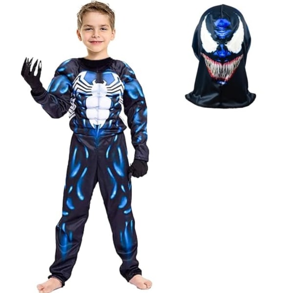 Superhjälte Cosplay Bodysuit Halloween Dress up kostym för barn med mask M