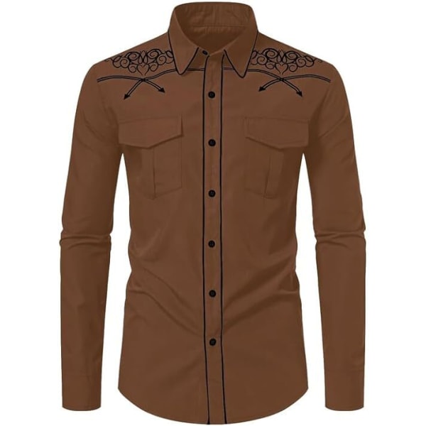 Miesten Western Cowboy -paita, muodikas slim fit -malli Coffee1 L