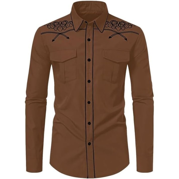 Western Cowboyskjorta för män Mode Slim Fit Design Coffee1 L