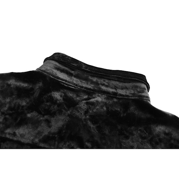 Herrar Långärmad Sammet Skjorta Knapp Ned Krage Hals Blus Topp Black L