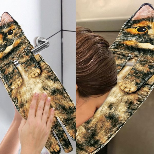 Rolig katthandduk för kök och badrum Tortoiseshell cat