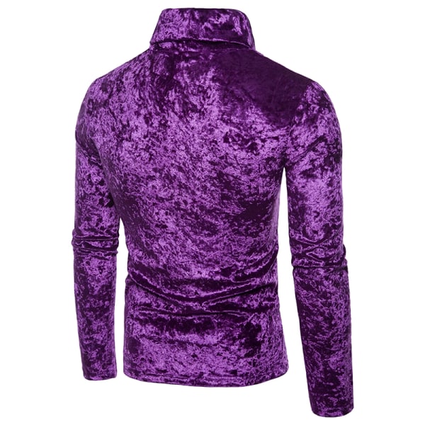 Herrar Sammet Långärmad Skjorta Turtleneck Slim Fit Topp Purple L