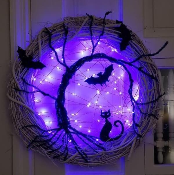 40CM Halloween-krans med lysande fladdermöss 40CM