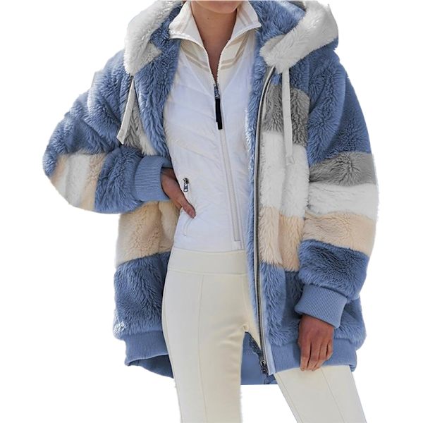 Damjacka med huva i fluffigt fleece, vinterjacka, cardigan, ytterkläder Blue 4XL