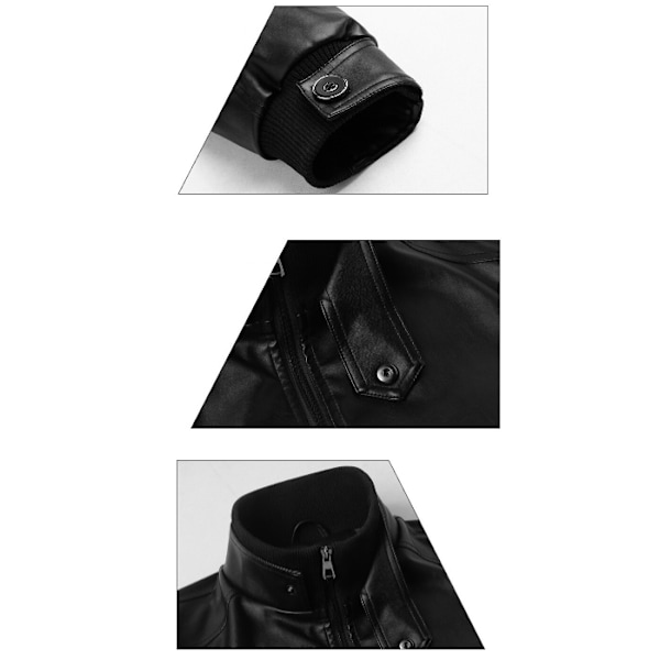 Mænds Afslappet Lynlås Slim Bomber Kunstlæderjakke Black XL