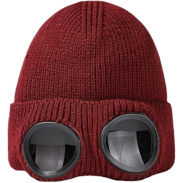 Aviator Solbriller Strikket Hat Koldbeskyttende Varmt Hat Red