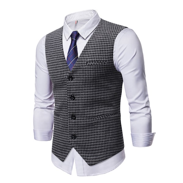 Miesten Pukuliivi Business Ruudullinen Juhlava Liivi Slim Fit Liivit grey 2XL