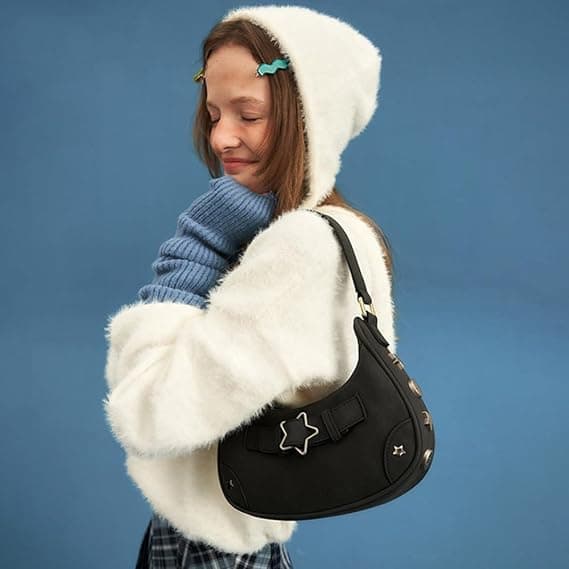 Retro Clutch Axelväska Handväska med Dragkedja för Kvinnor Black