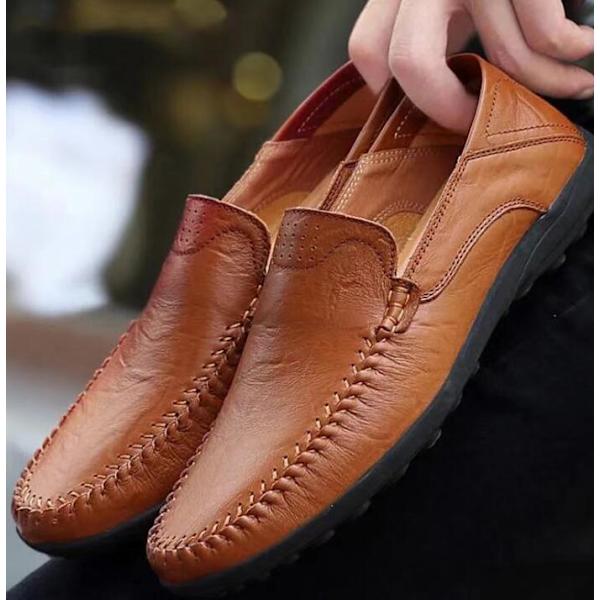 Mænds Casual Læder Fashion Slip-on Sko Brown 41