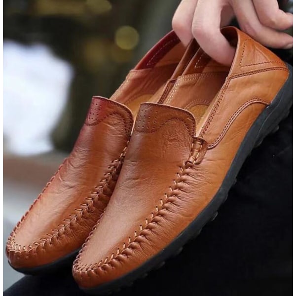 Mænds Casual Læder Fashion Slip-on Sko Brown 42