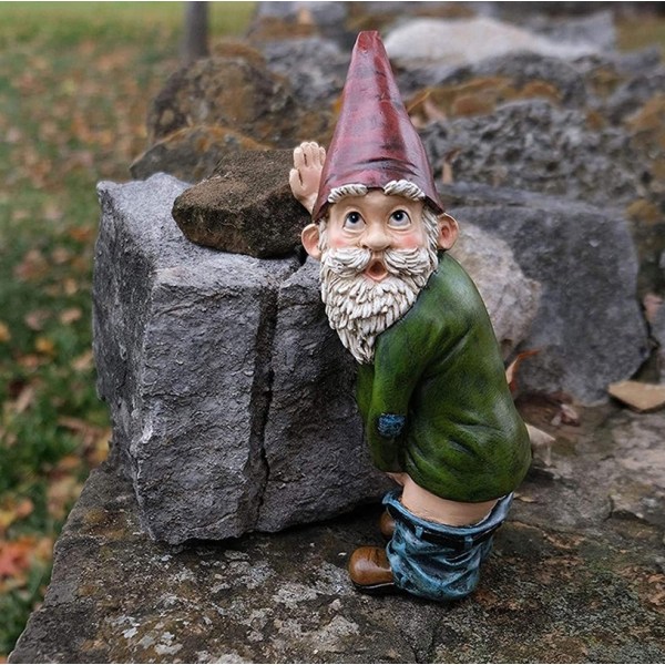 Gnome Statue i Resin, Den Tisserende Havegnom til Græsdekorationer Green