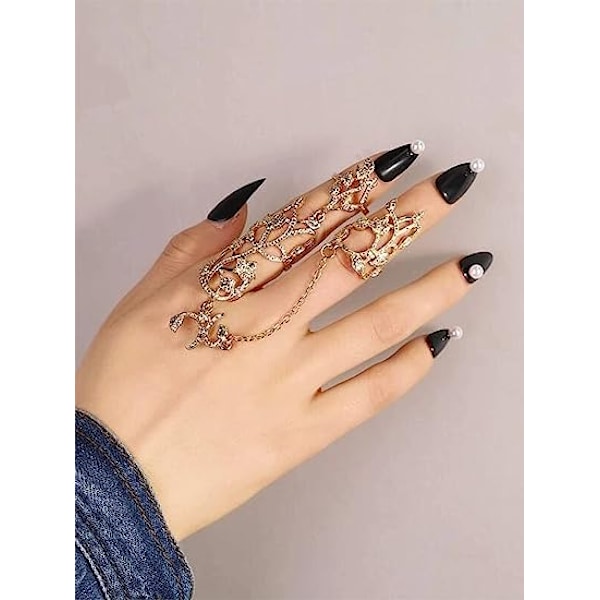 Charm Leaf Full Finger Rings Crystal Knuckle Ring Gold