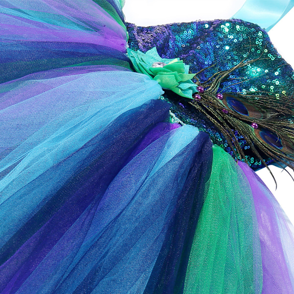 Piges Peacock Kostume Sæt med LED Lysende Peacock Tutu Kjole XL