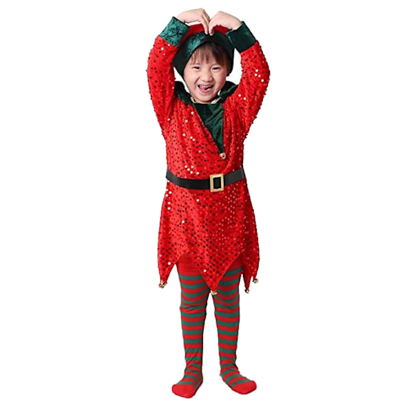 Barn Elf Kostym För tjejer Gröna Juldräkter red 80cm