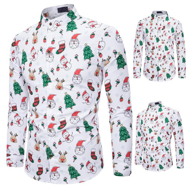 Långärmad herrskjorta Julskjorta Bankett Holiday Printe Color 1 3XL