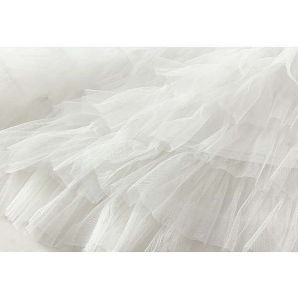 Dame Elastisk Talje Lagdelt Mesh Skørt White M