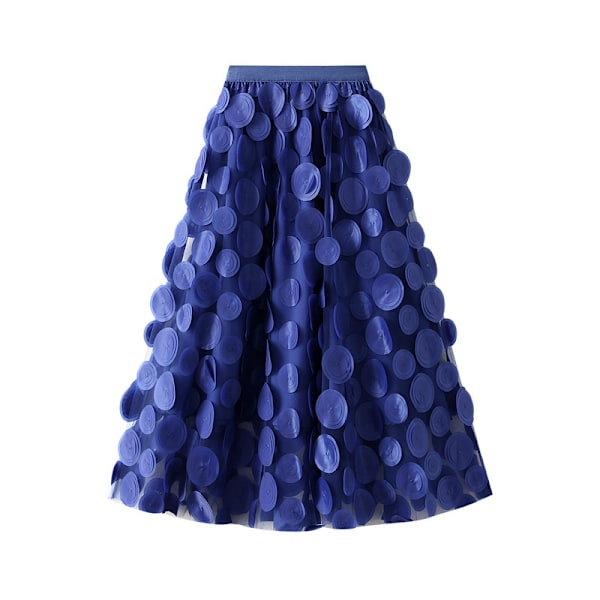 Dame Tyll Midi Skjørt 3D Polkadot Mesh Skjørt A-Linje Navy Blue