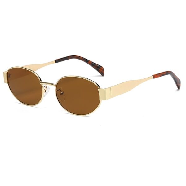 Ovale solbriller, stilige polariserte nyanser for hverdagsbruk, retro metallrammer Brown