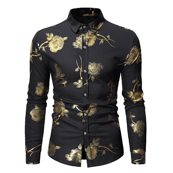 Herrar Hipster Slim Fit Långärmad Knappskjortor Black S