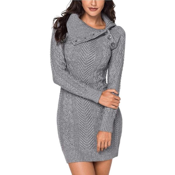 Damtröja med V-ringning, lång ärm, löst stickad Gray XL