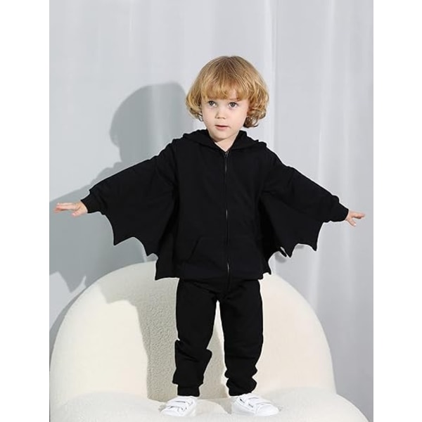 Toddler Baby Flicka Pojkar Halloween Outfit Svart Bat Hoodies 80cm