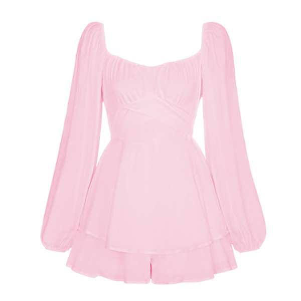 Lanternärm för kvinnor Långärmad Strappy Jumpsuit Pink M