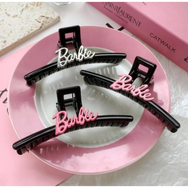 Hårklämmor för kvinnor, stora, med alfabet, hårtillbehör Black Clip Pink Letters