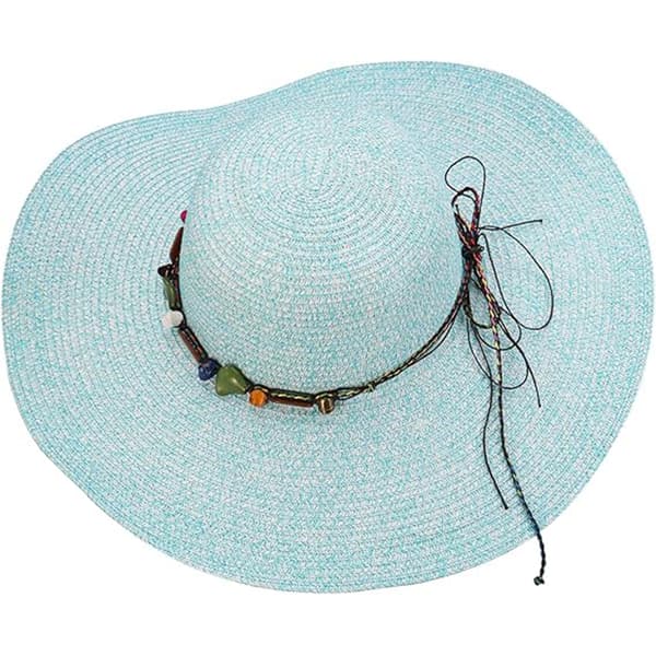Solhatt med bred brem for kvinner, sammenleggbar baby blue
