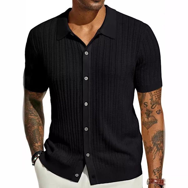 Miesten neulepaidat Vintage lyhythihainen napitettava paita black XL